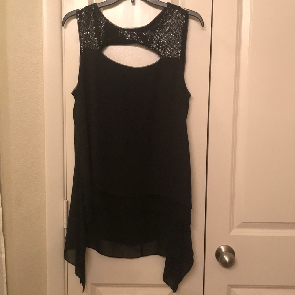 BCBGMACAZRIA Black Sleeveless Sequin Top